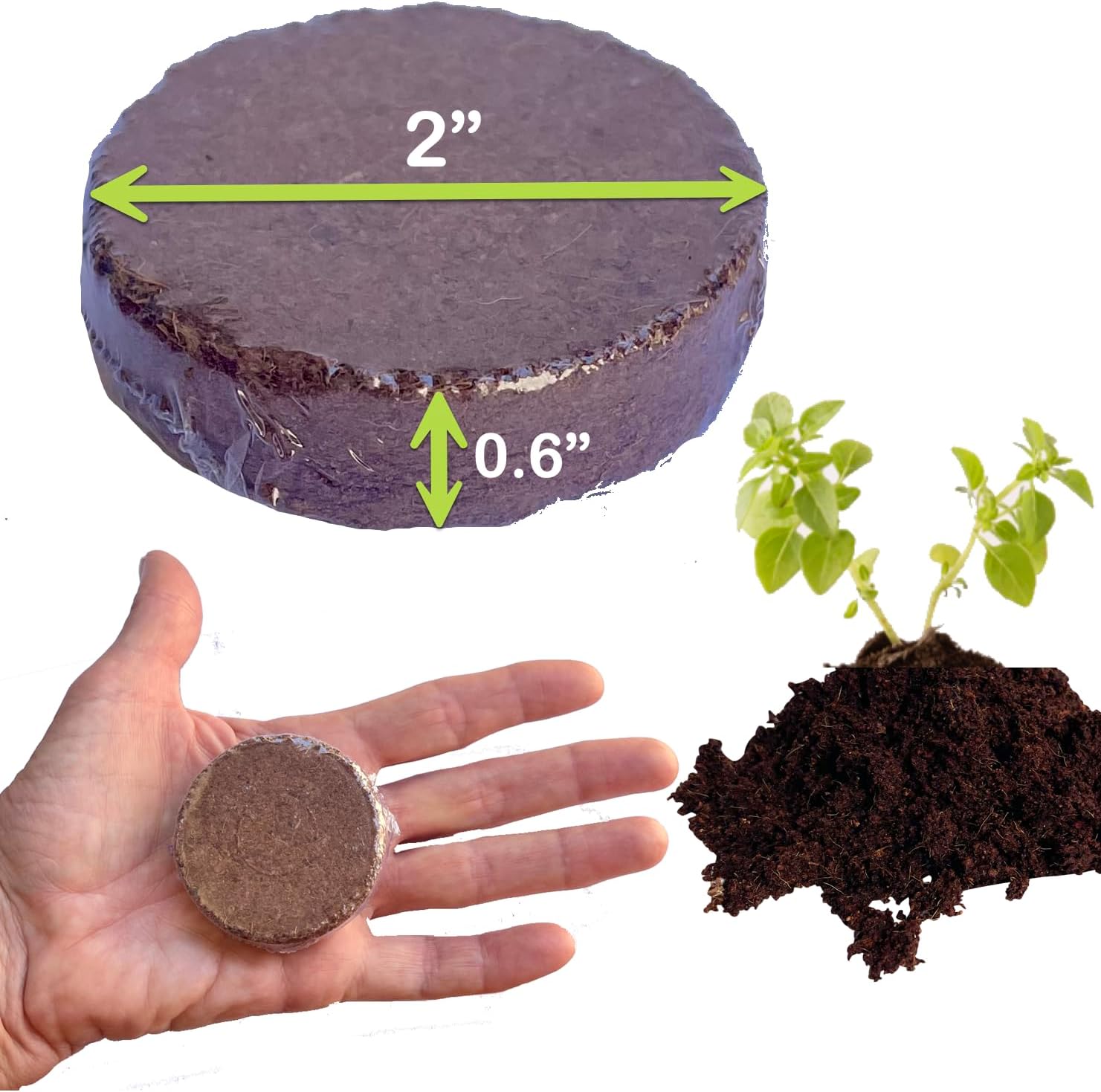 16 Pack Expanding Organic Fiber Soil, Amazing Potting Soil for Indoor Plants & Herbs. Soil Discs Made from Coco Coir. Expands to Fit 3” and 4” Pots.
