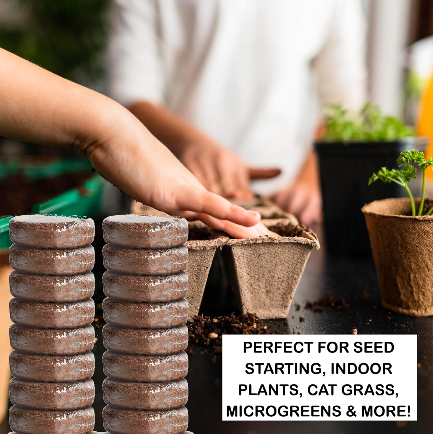 16 Pack Expanding Organic Fiber Soil, Amazing Potting Soil for Indoor Plants & Herbs. Soil Discs Made from Coco Coir. Expands to Fit 3” and 4” Pots.