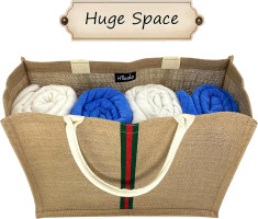 Hibala Woven Large Beach Bag Straw Beach Tote Handmade Weaving Shoulder Tassel Bag Handbag Green Stripe