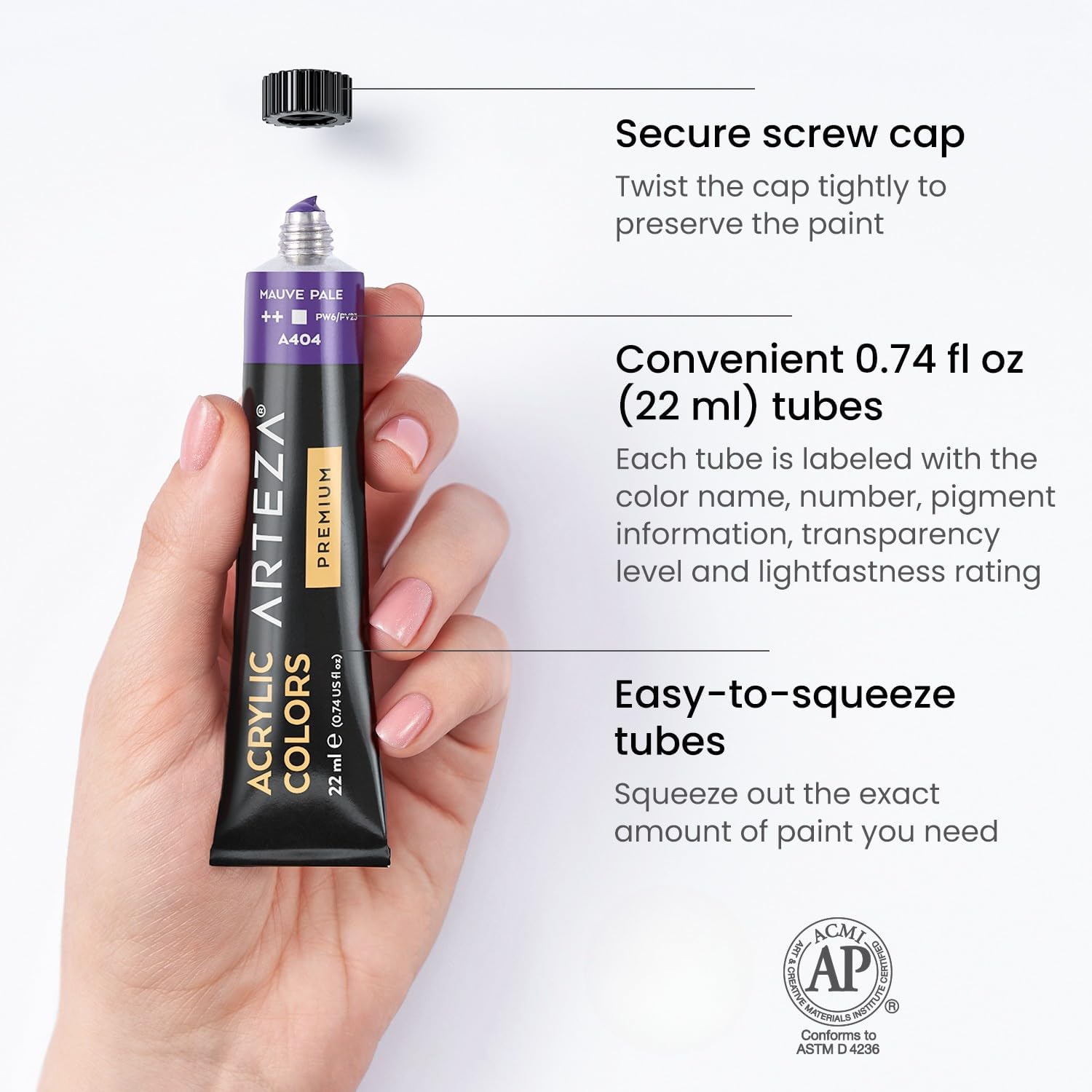 Arteza Acrylic Paint, Set of 60 Colors, 0.74 oz/22 ml Tubes, Art Paint includes 5 Metallic Colors, Rich Pigments, Non-Fading, Non-Toxic Paints for Artist & Hobby Painters, Art Supplies for Painting 0.74 Fl Oz (Pack of 60)