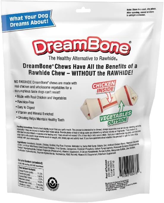 DreamBone Large Chews With Real Chicken, Rawhide-Free Chews For Dogs, Treat Your Dog to a Rawhide Free Chew, 3 Count Chicken 4 Ounce (Pack of 3)
