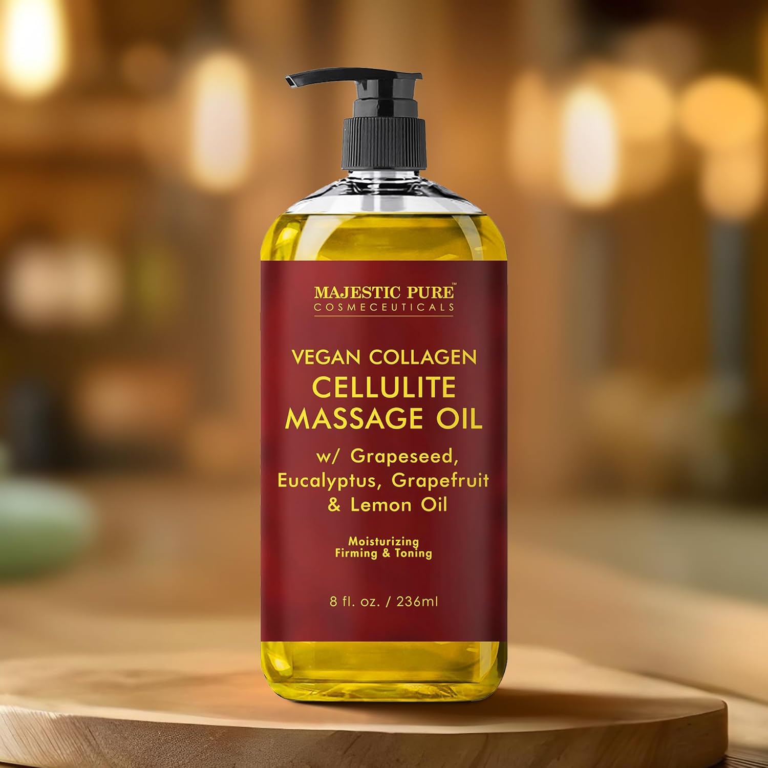 Majestic Pure Anti Cellulite Massage Oil for Massage Therapy - Refreshing, and Relaxing - Natural Oils with Vegan Collagen, Stem Cells & Cellulite Cream - All Skin Types - Men and Women - 8 fl oz Cellulite Massage Oil 8 Fl Oz (Pack of 1)