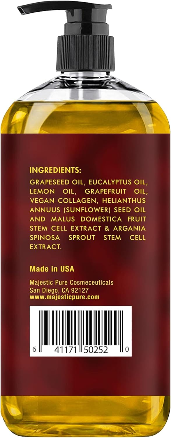 Majestic Pure Anti Cellulite Massage Oil for Massage Therapy - Refreshing, and Relaxing - Natural Oils with Vegan Collagen, Stem Cells & Cellulite Cream - All Skin Types - Men and Women - 8 fl oz Cellulite Massage Oil 8 Fl Oz (Pack of 1)