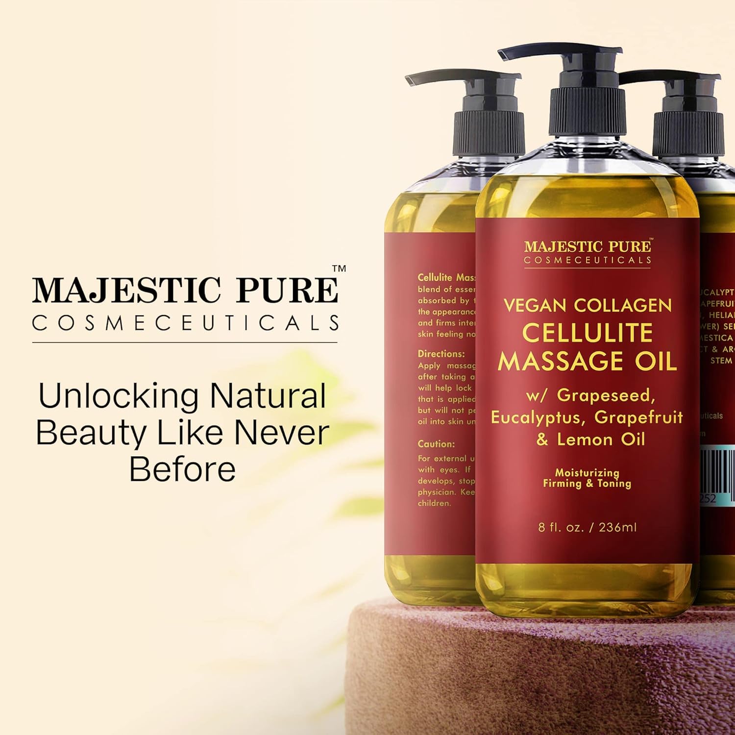 Majestic Pure Anti Cellulite Massage Oil for Massage Therapy - Refreshing, and Relaxing - Natural Oils with Vegan Collagen, Stem Cells & Cellulite Cream - All Skin Types - Men and Women - 8 fl oz Cellulite Massage Oil 8 Fl Oz (Pack of 1)