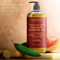 Majestic Pure Anti Cellulite Massage Oil for Massage Therapy - Refreshing, and Relaxing - Natural Oils with Vegan Collagen, Stem Cells & Cellulite Cream - All Skin Types - Men and Women - 8 fl oz Cellulite Massage Oil 8 Fl Oz (Pack of 1)