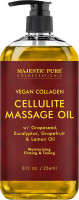 Majestic Pure Anti Cellulite Massage Oil for Massage Therapy - Refreshing, and Relaxing - Natural Oils with Vegan Collagen, Stem Cells & Cellulite Cream - All Skin Types - Men and Women - 8 fl oz Cellulite Massage Oil 8 Fl Oz (Pack of 1)