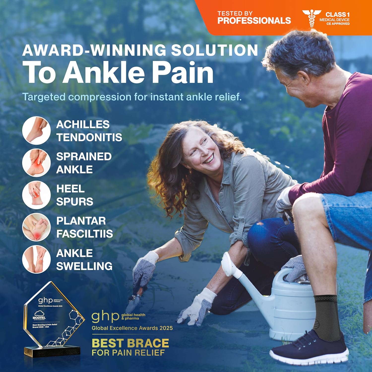 Modvel Foot & Ankle Brace Socks for Sprained Ankle Compression Sleeve - Plantar Fasciitis Relief Brace, Foot Support for pain Women & Men - Tendonitis & Arthritis Feet Sleeve, Stabilizing Ankles Wrap Medium A Black 2