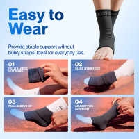 Modvel Foot & Ankle Brace Socks for Sprained Ankle Compression Sleeve - Plantar Fasciitis Relief Brace, Foot Support for pain Women & Men - Tendonitis & Arthritis Feet Sleeve, Stabilizing Ankles Wrap Medium A Black 2
