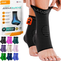 Modvel Foot & Ankle Brace Socks for Sprained Ankle Compression Sleeve - Plantar Fasciitis Relief Brace, Foot Support for pain Women & Men - Tendonitis & Arthritis Feet Sleeve, Stabilizing Ankles Wrap Medium A Black 2