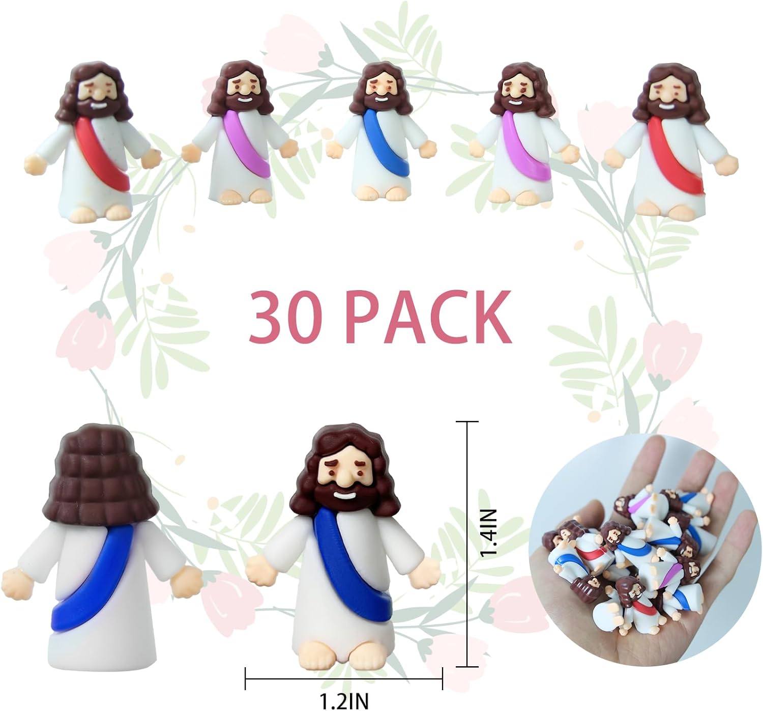 30Pcs Little Jesus Figures, Set of 30pcs Action Figures Mini Jesus Figurines in Bulk, Tiny Jesus Figures to Hide and Seek Religious Gifts for Easter Egg Stuffers Fillers Mix 1