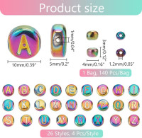 PH PandaHall 244pcs Glass Letter Beads - 10mm Flat Round Alphabet Rondelles, Multicolor Plated Small Spacer Beads for Crafts Key Chains Necklace Jewelry Making