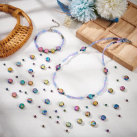 PH PandaHall 244pcs Glass Letter Beads - 10mm Flat Round Alphabet Rondelles, Multicolor Plated Small Spacer Beads for Crafts Key Chains Necklace Jewelry Making