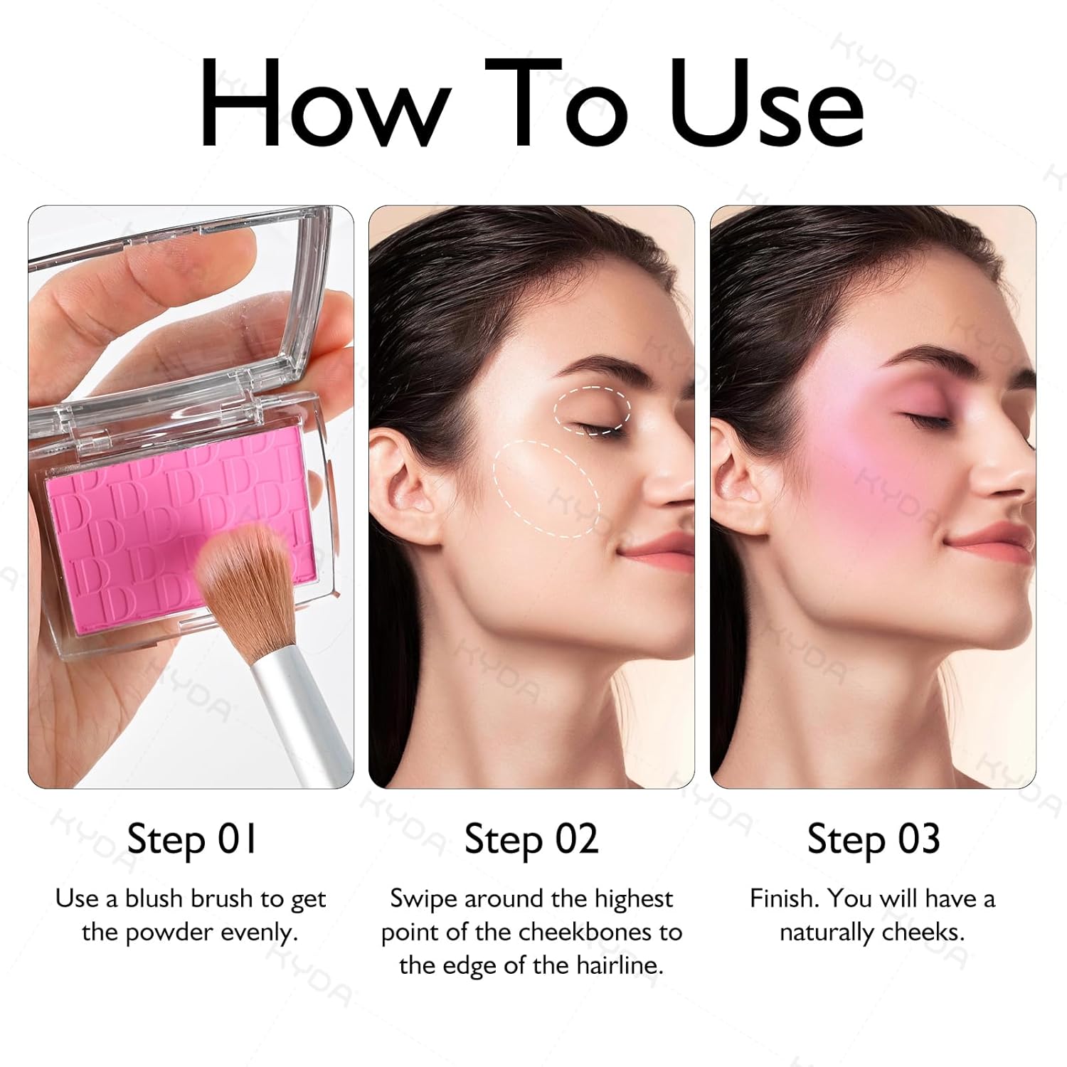 KYDA Pink Blush Powder, Make Up Pink Face Powder Face Blusher, Blendable Formula, Lasting Moisturizing, Ultra Fine Lightweight Texture Pink 0.17 Ounce (Pack of 1)