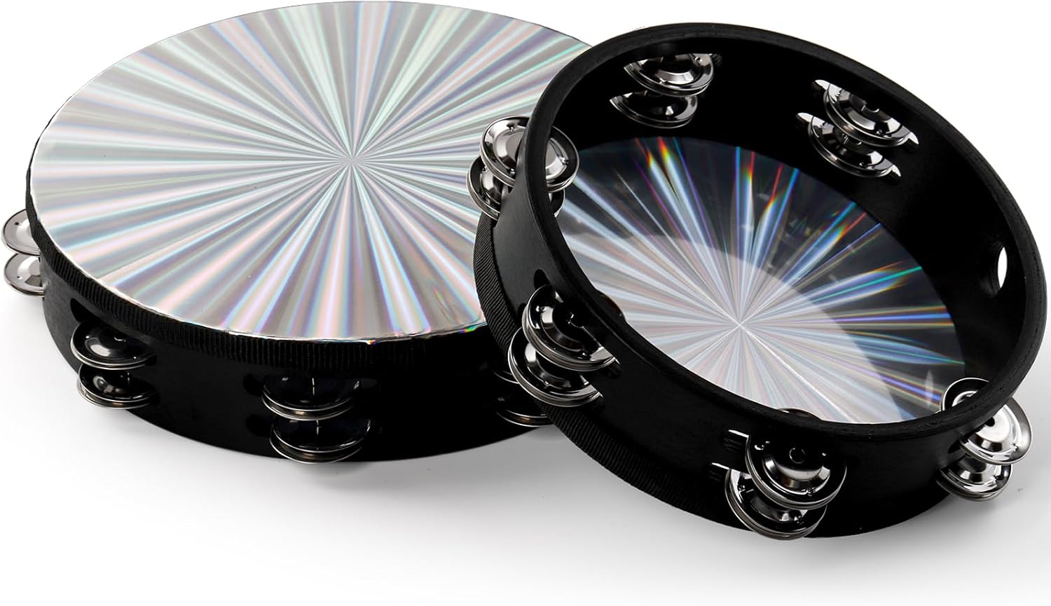 YOUEON 3 Pack Radiant Tambourine with Double Row Jingles, 6/8/10 Inch Hand Held Drum, Reflective Tambourines for Adults, Musical Instrumen for Church, Dance, Party, KTV