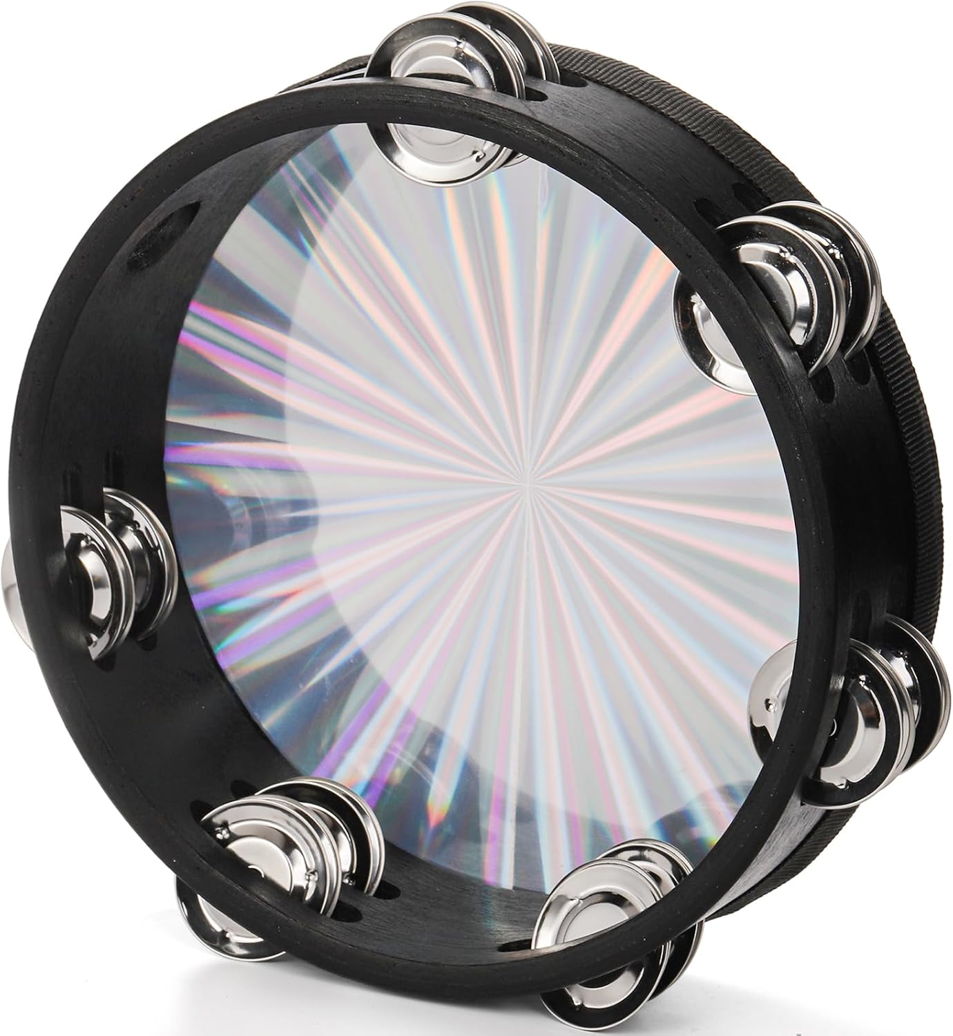 YOUEON 3 Pack Radiant Tambourine with Double Row Jingles, 6/8/10 Inch Hand Held Drum, Reflective Tambourines for Adults, Musical Instrumen for Church, Dance, Party, KTV