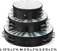YOUEON 3 Pack Radiant Tambourine with Double Row Jingles, 6/8/10 Inch Hand Held Drum, Reflective Tambourines for Adults, Musical Instrumen for Church, Dance, Party, KTV
