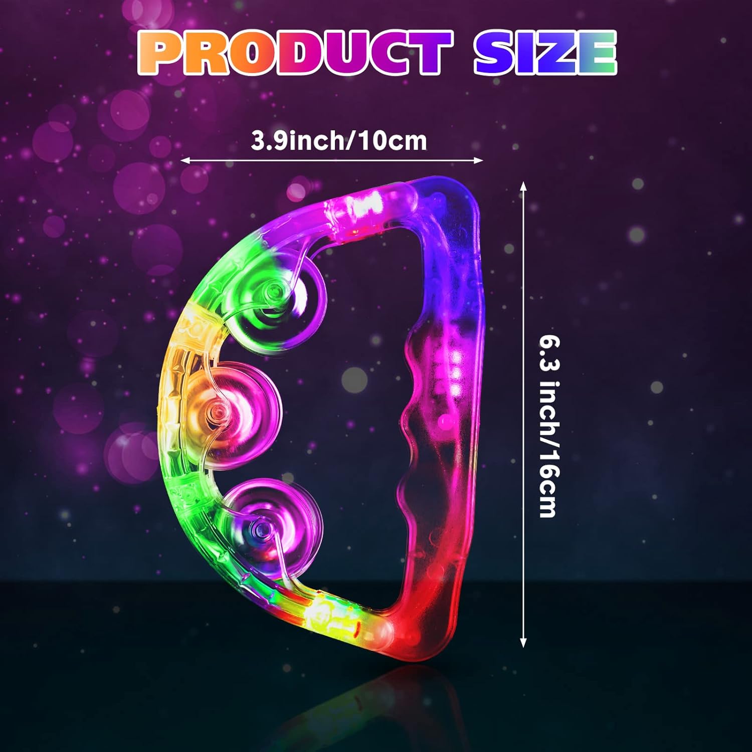 Yunsailing 24 Pack LED Light up Tambourines Musical Flashing Tambourine Toys Handheld Percussion Instrument Glow in The Dark Party Supplies for Teenagers Adults Wedding Party Favors White, Blue, Pink, Green