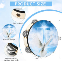 Dove Tambourines for Adults 8 Inch Church Christian Dance Tambourine Cross Double Row Jingle Bible Hand Bell Drum for Church Pray Party Percussion Musical Instrument Hand Bell Clap Drum