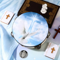 Dove Tambourines for Adults 8 Inch Church Christian Dance Tambourine Cross Double Row Jingle Bible Hand Bell Drum for Church Pray Party Percussion Musical Instrument Hand Bell Clap Drum