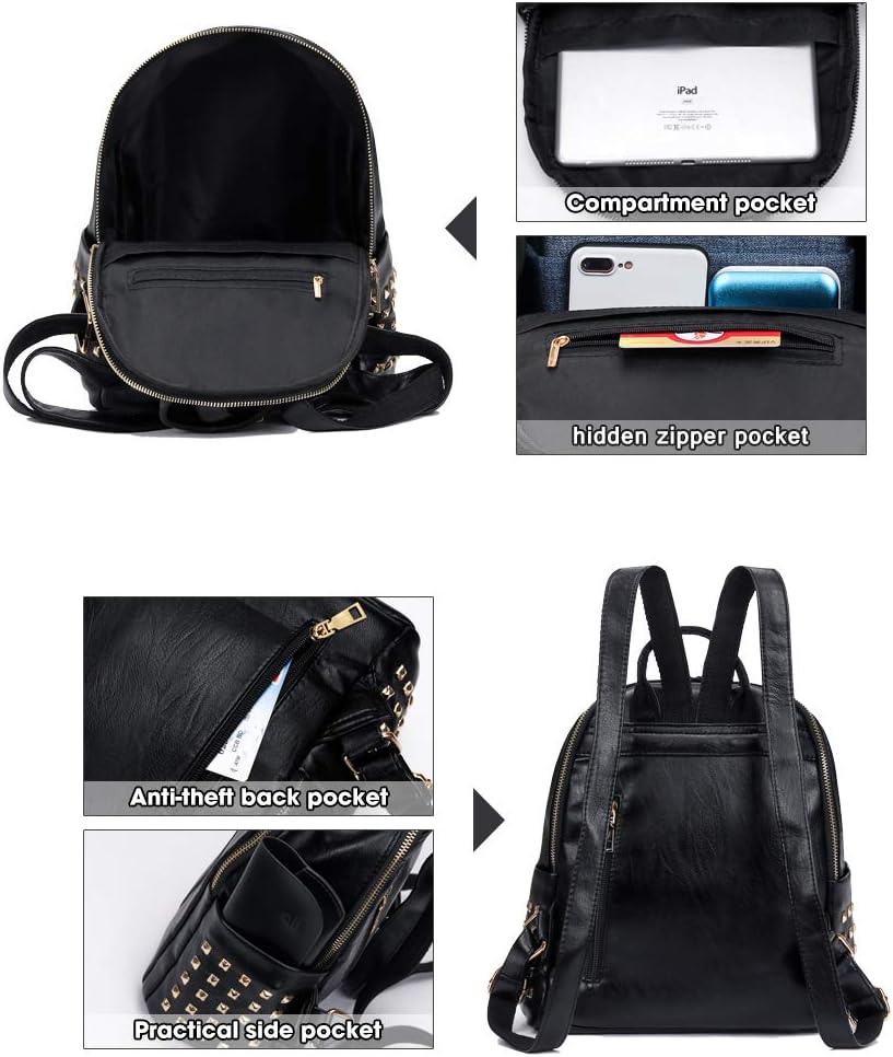 Pu Leather Mini Backpack For Women Purse Cute Daypack Bag Fashion Shoulder Bag A-small Black