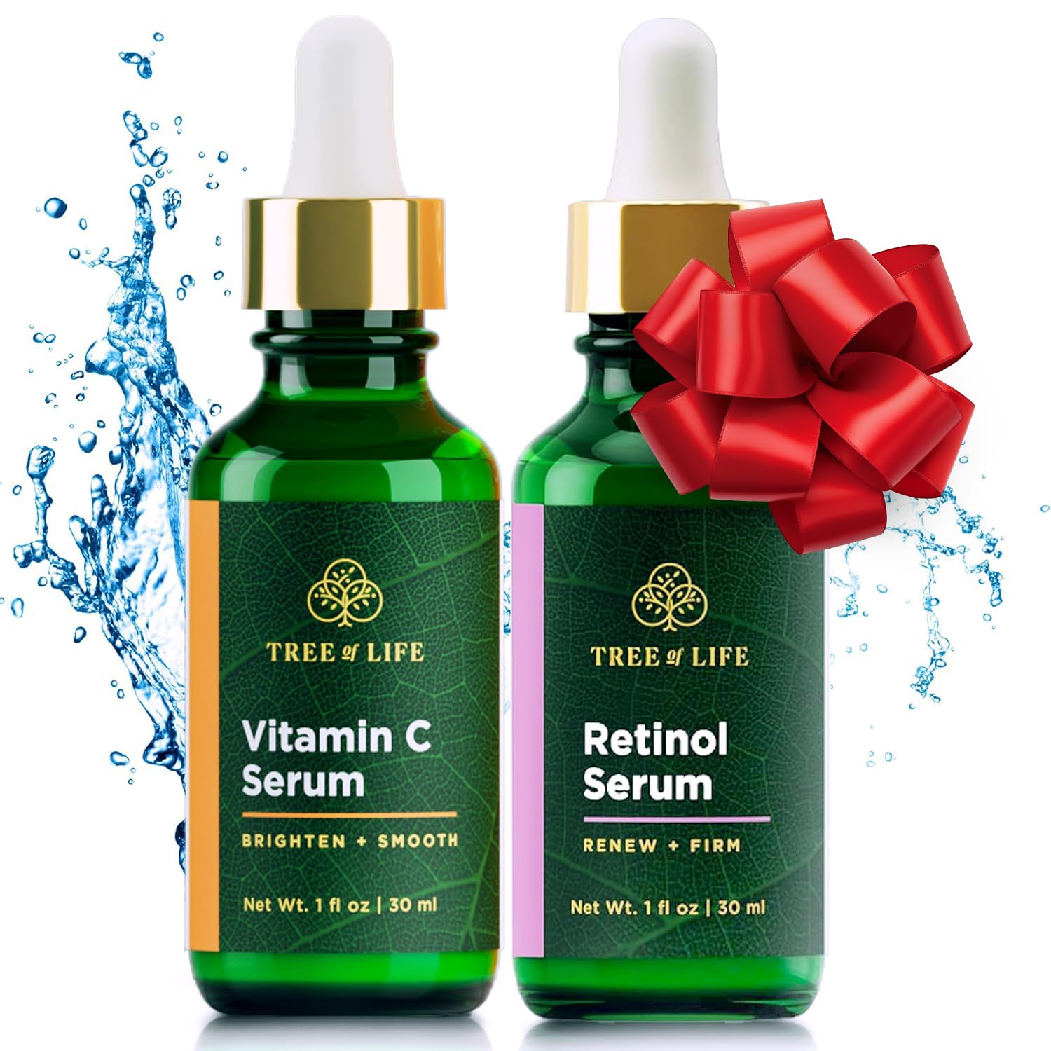 Tree of Life Beauty Facial Skin Care Set, Brightening, Firming, Hydrating, Dry Face, Dermatologist Tested - Vitamin C Serum (Brightens) + Retinol Serum (Smooths) - Skin Care Kit, 2 count of 1 Fl Oz Advanced Regimen Duo