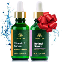 Tree of Life Beauty Facial Skin Care Set, Brightening, Firming, Hydrating, Dry Face, Dermatologist Tested - Vitamin C Serum (Brightens) + Retinol Serum (Smooths) - Skin Care Kit, 2 count of 1 Fl Oz Advanced Regimen Duo