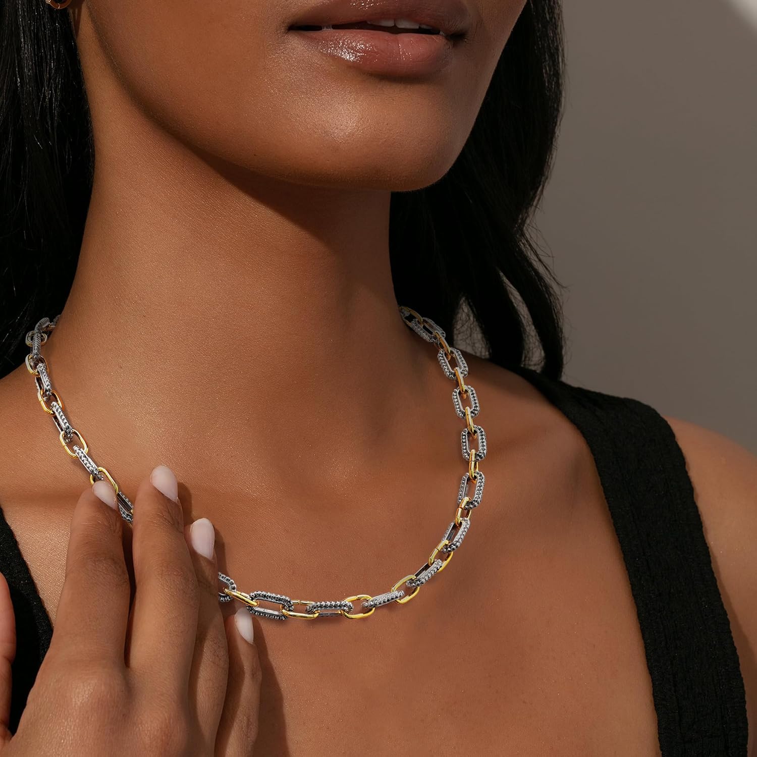 Wire Necklaces for Women, 2 Tone Link Chain Necklaces Circles Adjustable Necklaces Costume Jewelry for Women Gifts Paperclip-A-1