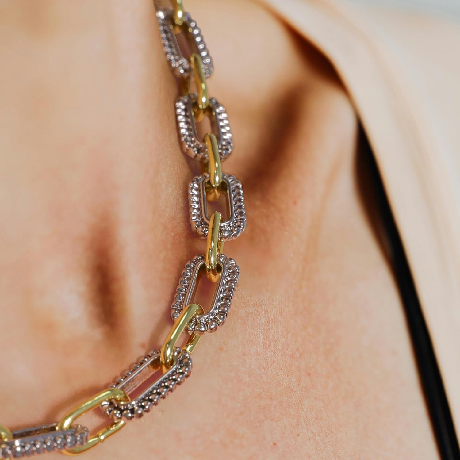 Wire Necklaces for Women, 2 Tone Link Chain Necklaces Circles Adjustable Necklaces Costume Jewelry for Women Gifts Paperclip-A-1