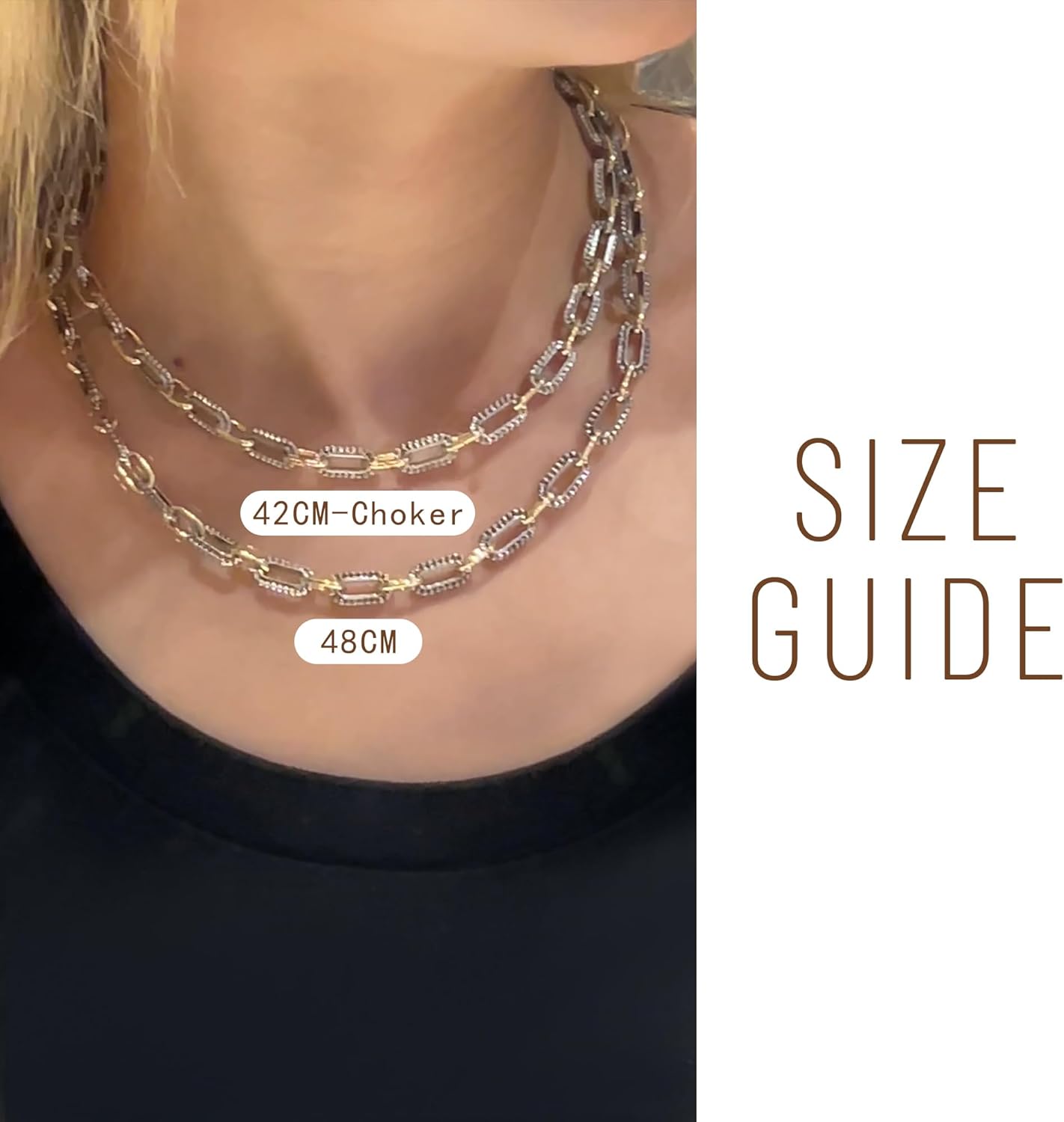 Wire Necklaces for Women, 2 Tone Link Chain Necklaces Circles Adjustable Necklaces Costume Jewelry for Women Gifts Paperclip-A-1