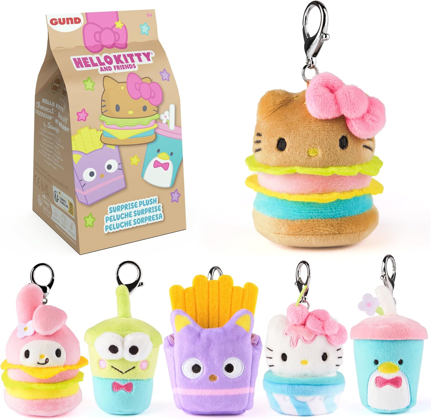GUND Sanrio Hello Kitty and Friends Fast Food Surprise Plush Toy, Mystery Unboxing Stuffed Animal for Ages 1 and Up, Multicolor, 4” (1 of 6 Styles)