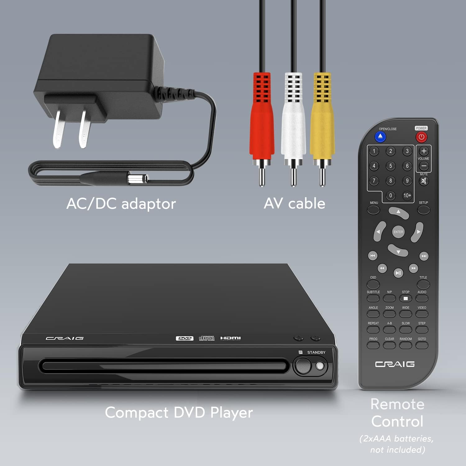 Craig CVD401A Compact HDMI DVD Player with Remote in Black | Compatible with DVD-R/DVD-RW/JPEG/CD-R/CD-R/CD | Progressive Scan | Up-Convert to 1080p |