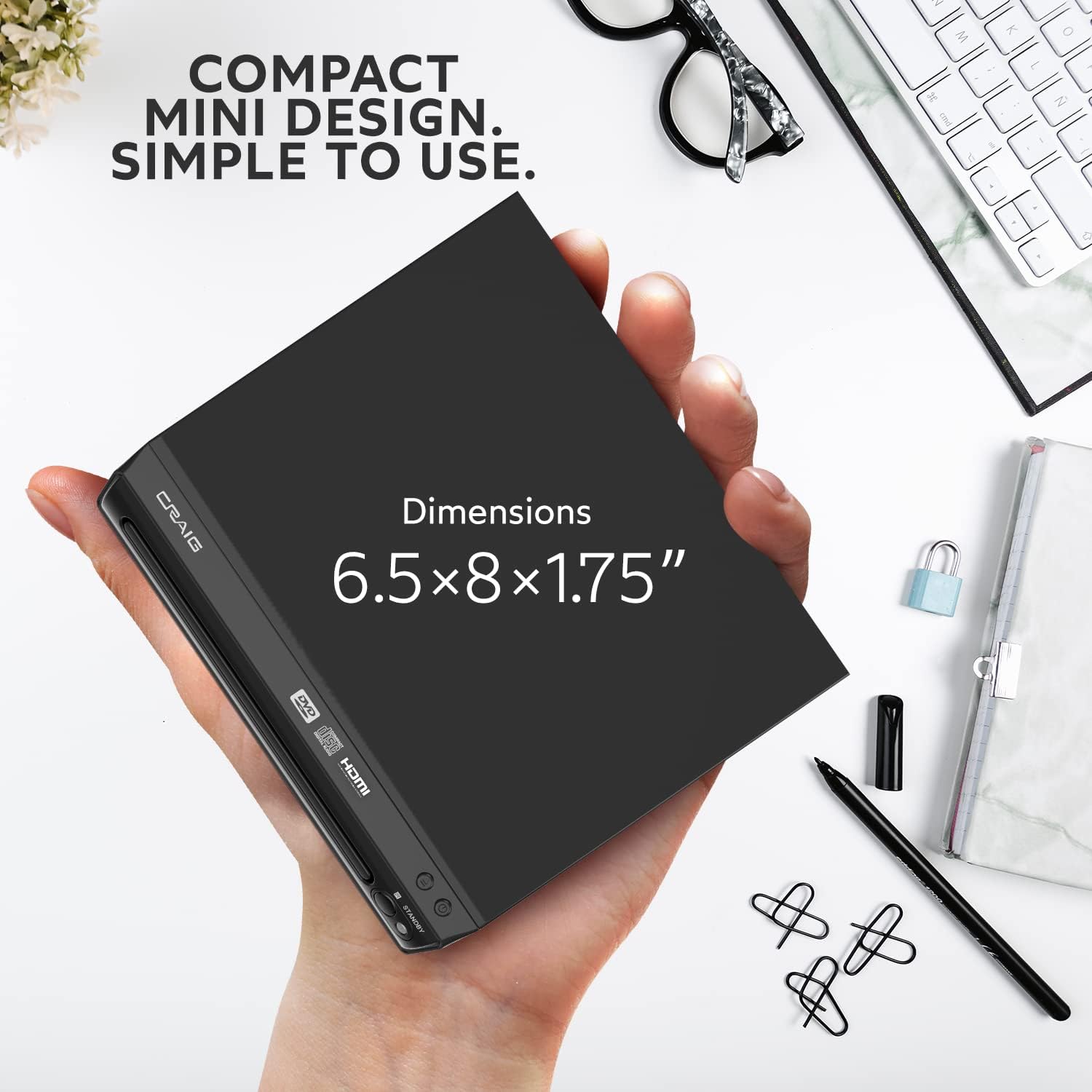 Craig CVD401A Compact HDMI DVD Player with Remote in Black | Compatible with DVD-R/DVD-RW/JPEG/CD-R/CD-R/CD | Progressive Scan | Up-Convert to 1080p |