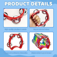 Vmiapxo 5 Pack Colored Tamborines for Kids, Plastic Hand-held Tambourines with 4 Jingle Bells, Mini Percussion Rhythm Musical Instrument for School, Party
