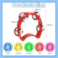 Vmiapxo 5 Pack Colored Tamborines for Kids, Plastic Hand-held Tambourines with 4 Jingle Bells, Mini Percussion Rhythm Musical Instrument for School, Party