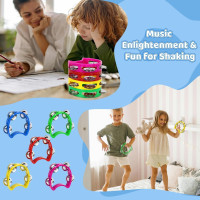 Vmiapxo 5 Pack Colored Tamborines for Kids, Plastic Hand-held Tambourines with 4 Jingle Bells, Mini Percussion Rhythm Musical Instrument for School, Party