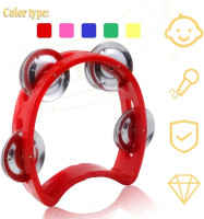 Vmiapxo 5 Pack Colored Tamborines for Kids, Plastic Hand-held Tambourines with 4 Jingle Bells, Mini Percussion Rhythm Musical Instrument for School, Party