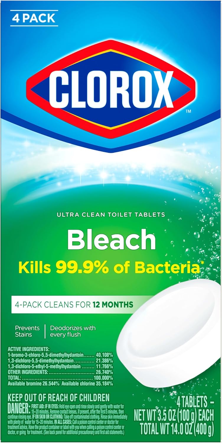 Clorox Ultra Clean Toilet Tablets Bleach 4 Count, 3.5 Ounces Each (Package May Vary) 4 Count (Pack of 1)