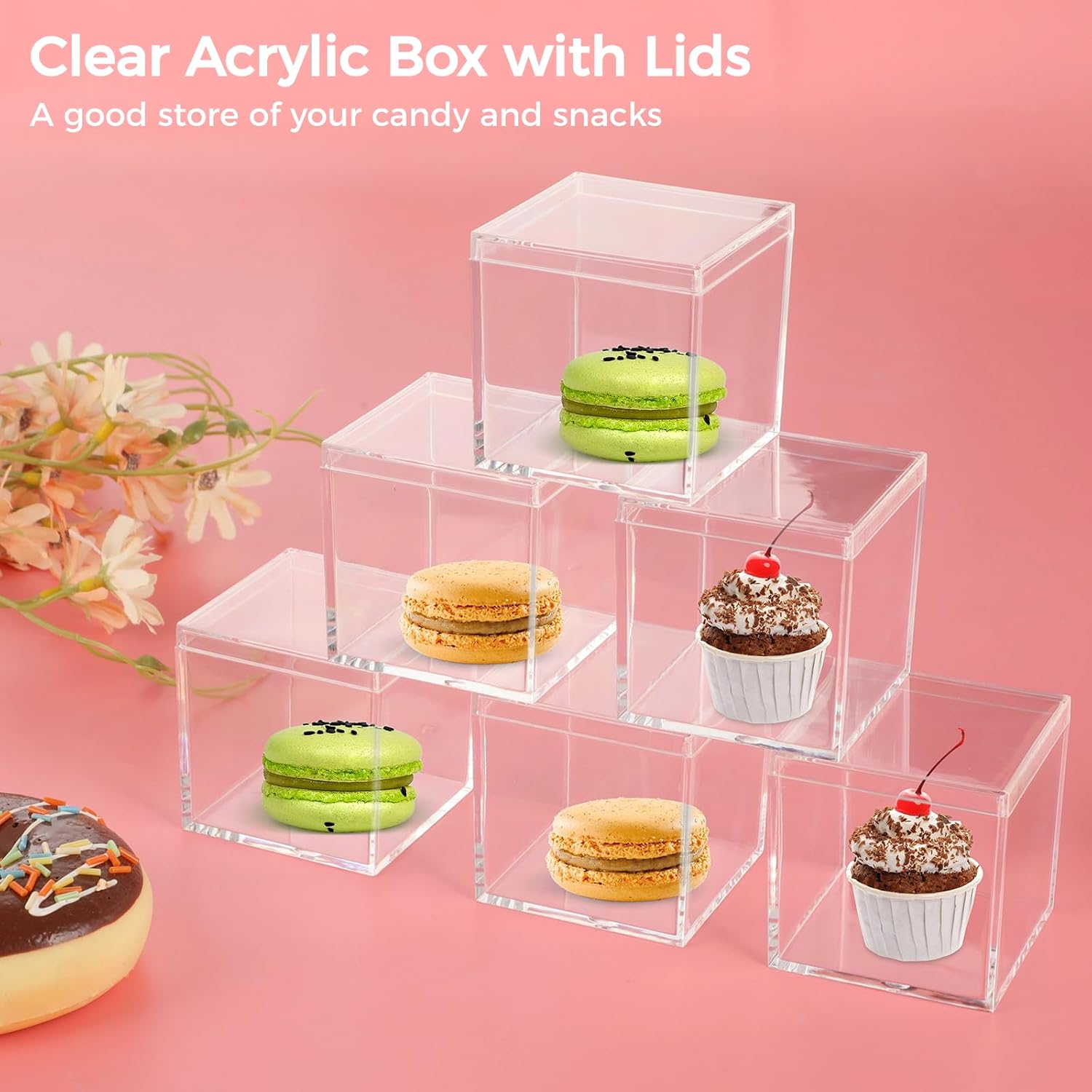 40 Pcs Acrylic Boxes - Clear Small Square Display Boxes, 2.2 x 2.2 x 2.2 in, With Lids for Candy, Pill, Earring, Jewelry, Tiny Beads