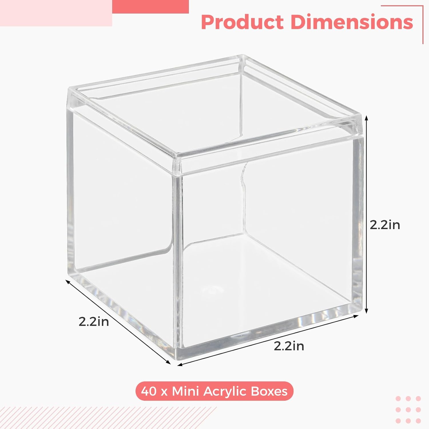 40 Pcs Acrylic Boxes - Clear Small Square Display Boxes, 2.2 x 2.2 x 2.2 in, With Lids for Candy, Pill, Earring, Jewelry, Tiny Beads