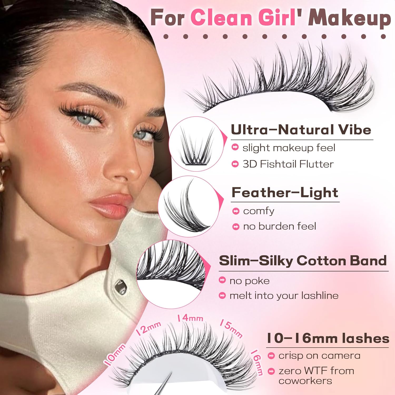 Lash Clusters Kit Wispy Eyelash Clusters Lashes Natural DIY Lash Extension Kit 10-16mm Cluster Eyelash Extensions Kit 300pcs C Curl Individual Lashes Cluster Eyelash (No Tweezers) G-CC Curl no tweezers