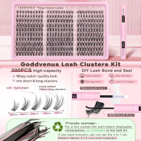 Lash Clusters Kit Wispy Eyelash Clusters Lashes Natural DIY Lash Extension Kit 10-16mm Cluster Eyelash Extensions Kit 300pcs C Curl Individual Lashes Cluster Eyelash (No Tweezers) G-CC Curl no tweezers