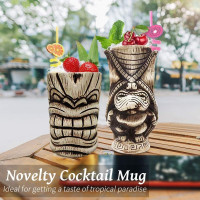 LINALL Tiki Mugs Set - Large Ceramic Tiki Mug, Cocktail Mugs for Mai Tai, Punch, Pina Colada, and Tropical bar Drinks (TIKISET)