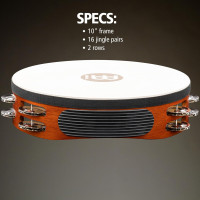 Meinl Percussion TAH2AB Traditional 10-Inch Wood Tambourine with Goat Skin Head and Steel Jingles, 2 Row Double Row Headed