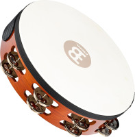 Meinl Percussion TAH2AB Traditional 10-Inch Wood Tambourine with Goat Skin Head and Steel Jingles, 2 Row Double Row Headed