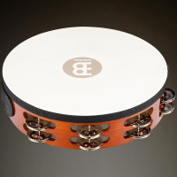 Meinl Percussion TAH2AB Traditional 10-Inch Wood Tambourine with Goat Skin Head and Steel Jingles, 2 Row Double Row Headed