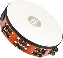 Meinl Percussion TAH2AB Traditional 10-Inch Wood Tambourine with Goat Skin Head and Steel Jingles, 2 Row Double Row Headed