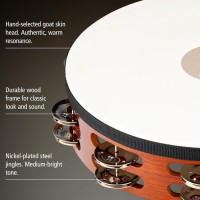 Meinl Percussion TAH2AB Traditional 10-Inch Wood Tambourine with Goat Skin Head and Steel Jingles, 2 Row Double Row Headed