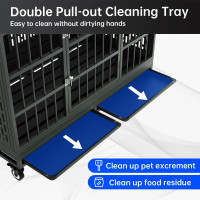 48 Inch Heavy Duty Dog Crate with Wheels, Folding Metal Big Dog Cage for Large and Medium Dogs, Extra Large XL XXL Indestructible Dog Crate with Removable Tray. 47.3