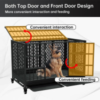 48 Inch Heavy Duty Dog Crate with Wheels, Folding Metal Big Dog Cage for Large and Medium Dogs, Extra Large XL XXL Indestructible Dog Crate with Removable Tray. 47.3