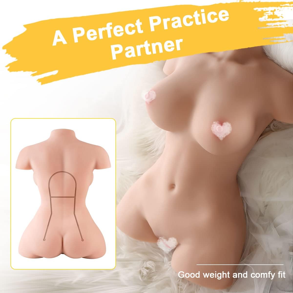 Sex Doll Torso Male Masturbator, Pocket Pussy Silicone Doll with Realistic Vagina Anal Big Breasts (17, Pounds)